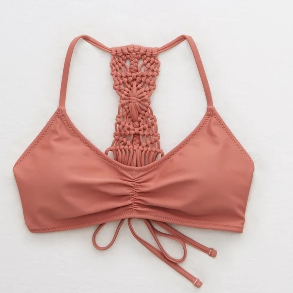 Pink AERIE MACRAME SCOOP BIKINI TOP
